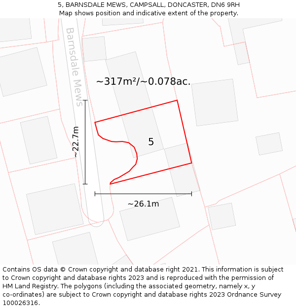 5, BARNSDALE MEWS, CAMPSALL, DONCASTER, DN6 9RH: Plot and title map