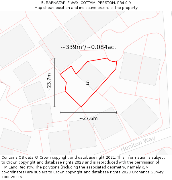 5, BARNSTAPLE WAY, COTTAM, PRESTON, PR4 0LY: Plot and title map