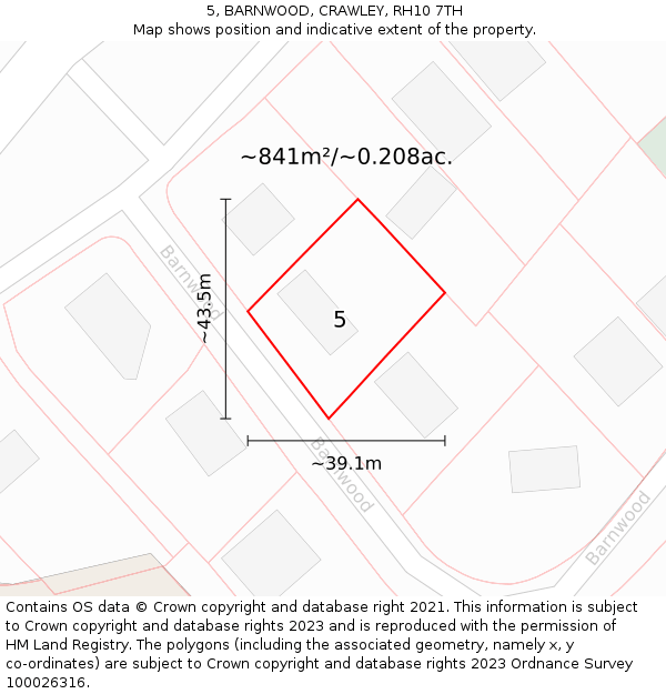 5, BARNWOOD, CRAWLEY, RH10 7TH: Plot and title map