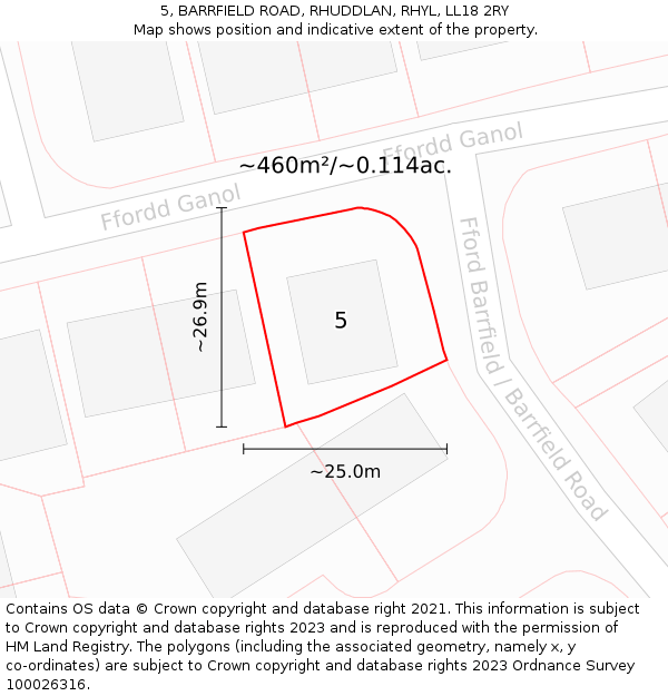 5, BARRFIELD ROAD, RHUDDLAN, RHYL, LL18 2RY: Plot and title map