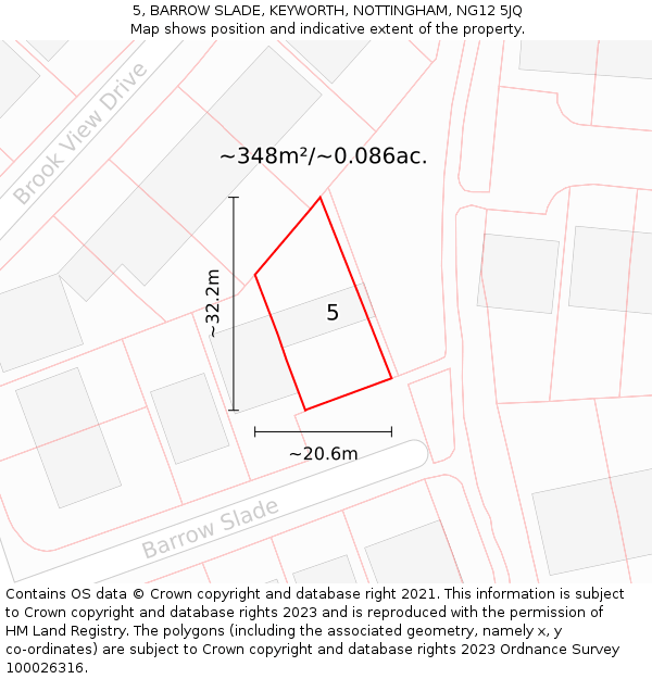 5, BARROW SLADE, KEYWORTH, NOTTINGHAM, NG12 5JQ: Plot and title map