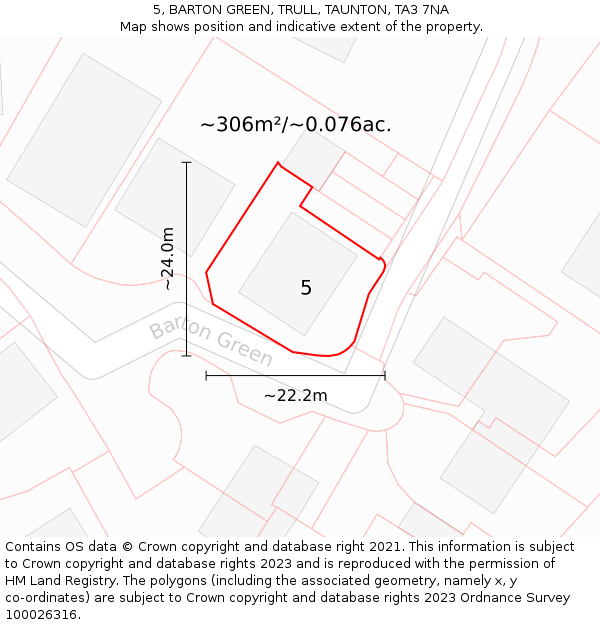 5, BARTON GREEN, TRULL, TAUNTON, TA3 7NA: Plot and title map