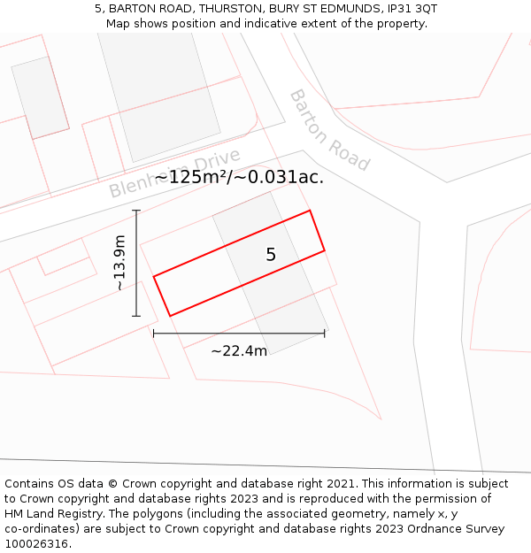 5, BARTON ROAD, THURSTON, BURY ST EDMUNDS, IP31 3QT: Plot and title map