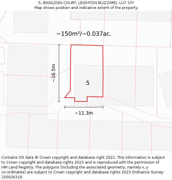 5, BASILDON COURT, LEIGHTON BUZZARD, LU7 1YY: Plot and title map