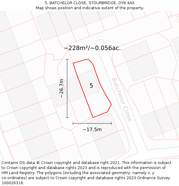 5, BATCHELOR CLOSE, STOURBRIDGE, DY8 4AX: Plot and title map