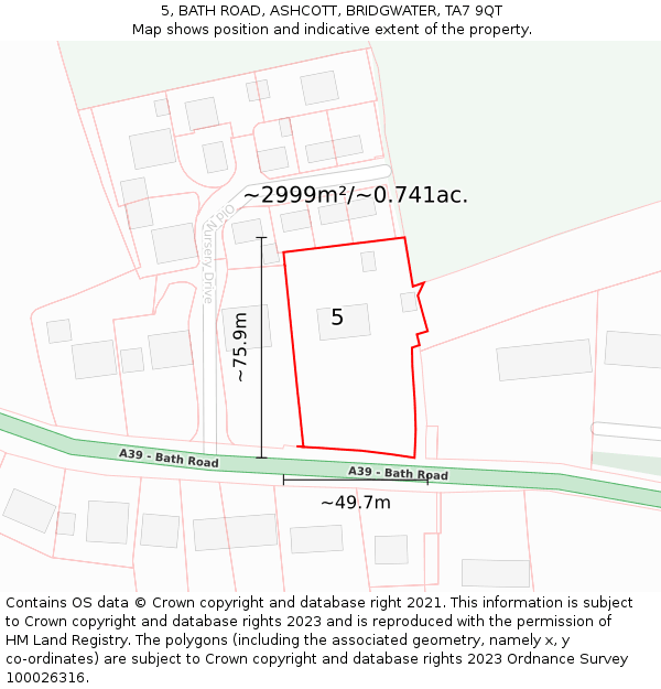 5, BATH ROAD, ASHCOTT, BRIDGWATER, TA7 9QT: Plot and title map