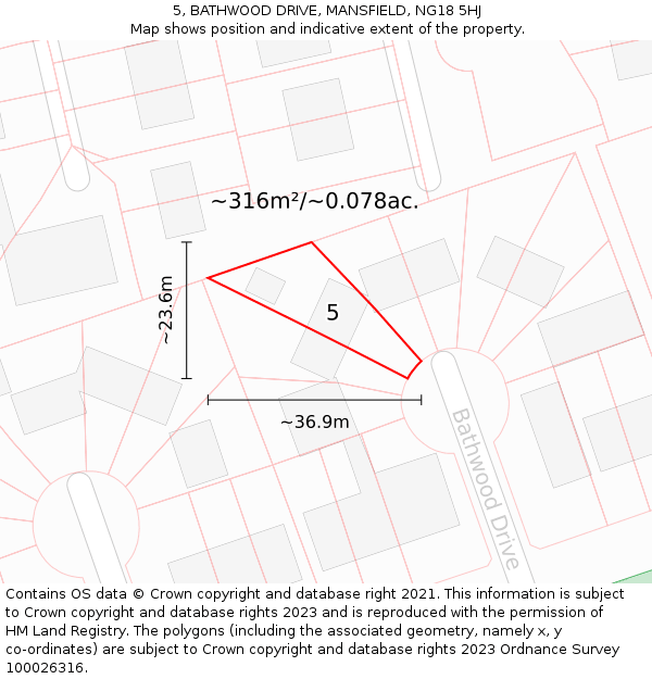 5, BATHWOOD DRIVE, MANSFIELD, NG18 5HJ: Plot and title map