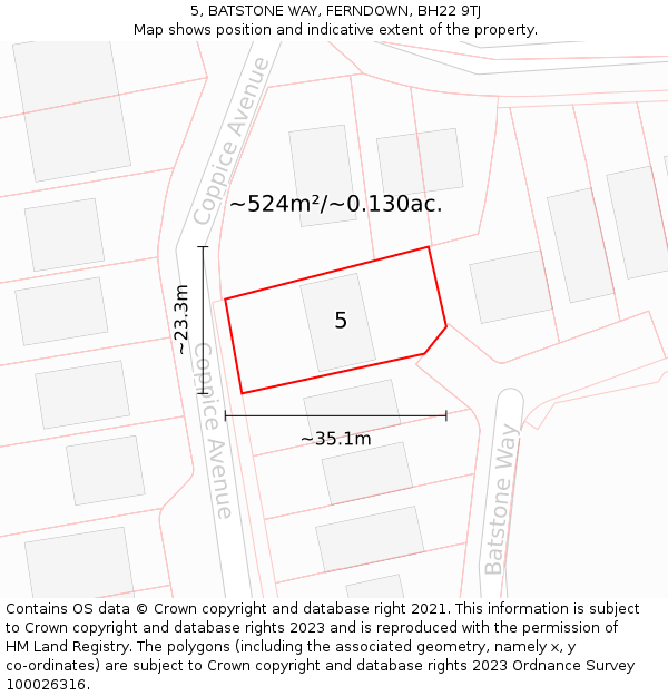 5, BATSTONE WAY, FERNDOWN, BH22 9TJ: Plot and title map