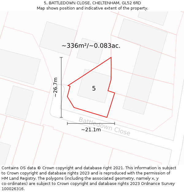 5, BATTLEDOWN CLOSE, CHELTENHAM, GL52 6RD: Plot and title map