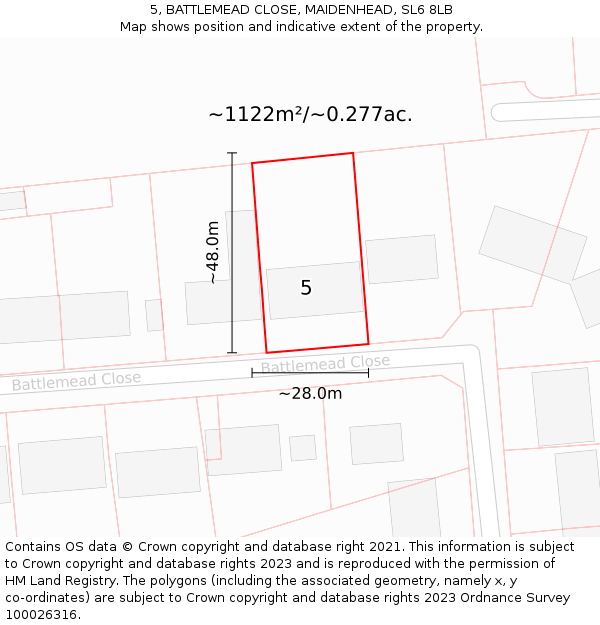 5, BATTLEMEAD CLOSE, MAIDENHEAD, SL6 8LB: Plot and title map