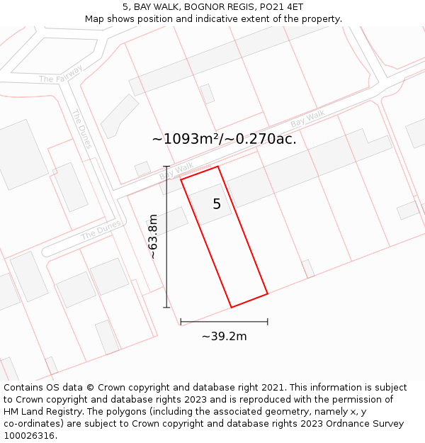 5, BAY WALK, BOGNOR REGIS, PO21 4ET: Plot and title map