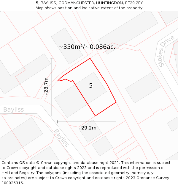 5, BAYLISS, GODMANCHESTER, HUNTINGDON, PE29 2EY: Plot and title map