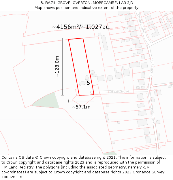 5, BAZIL GROVE, OVERTON, MORECAMBE, LA3 3JD: Plot and title map