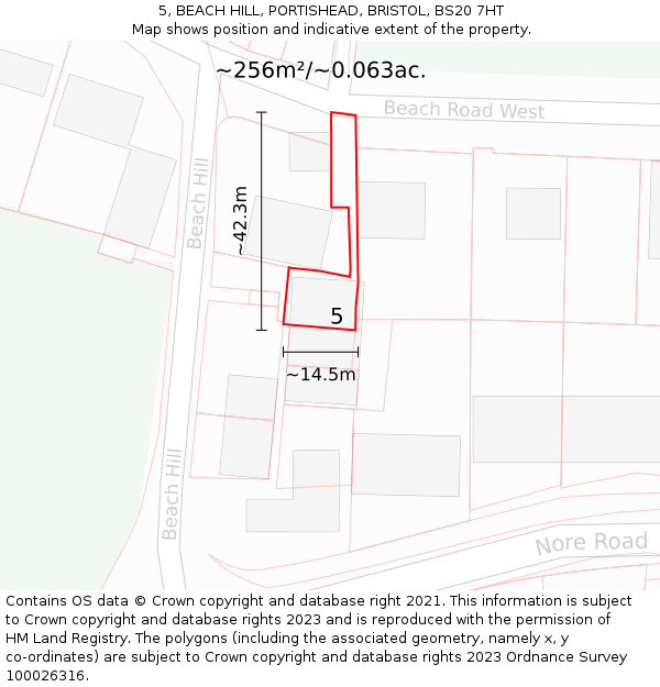 5, BEACH HILL, PORTISHEAD, BRISTOL, BS20 7HT: Plot and title map
