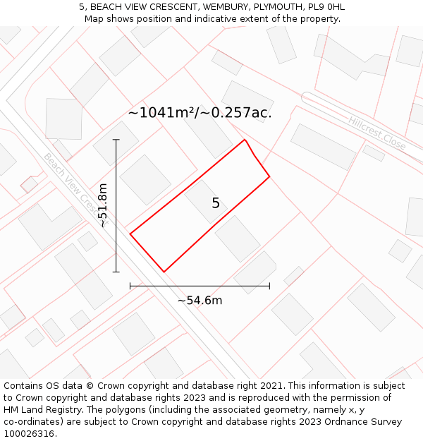 5, BEACH VIEW CRESCENT, WEMBURY, PLYMOUTH, PL9 0HL: Plot and title map