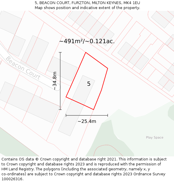 5, BEACON COURT, FURZTON, MILTON KEYNES, MK4 1EU: Plot and title map