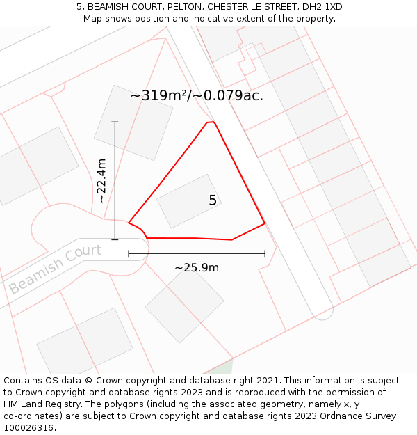 5, BEAMISH COURT, PELTON, CHESTER LE STREET, DH2 1XD: Plot and title map