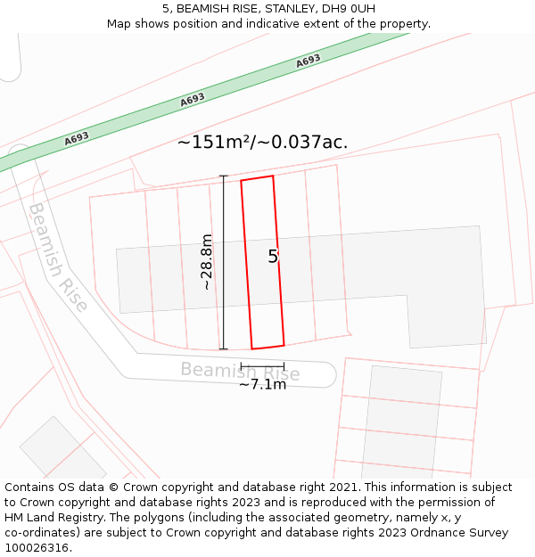 5, BEAMISH RISE, STANLEY, DH9 0UH: Plot and title map