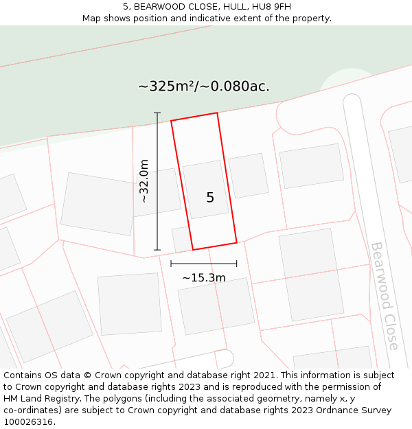 5, BEARWOOD CLOSE, HULL, HU8 9FH: Plot and title map