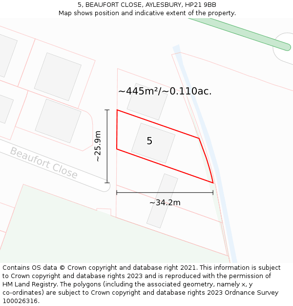 5, BEAUFORT CLOSE, AYLESBURY, HP21 9BB: Plot and title map