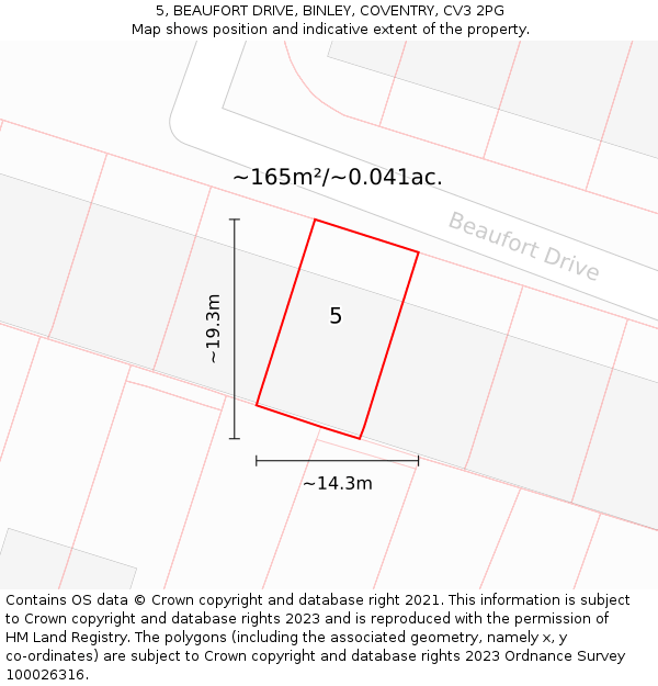 5, BEAUFORT DRIVE, BINLEY, COVENTRY, CV3 2PG: Plot and title map