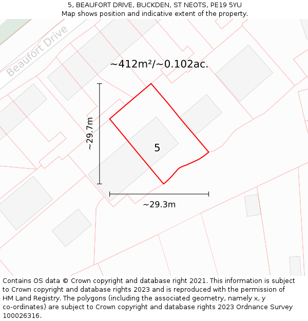 5, BEAUFORT DRIVE, BUCKDEN, ST NEOTS, PE19 5YU: Plot and title map