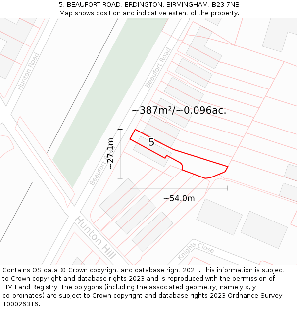 5, BEAUFORT ROAD, ERDINGTON, BIRMINGHAM, B23 7NB: Plot and title map