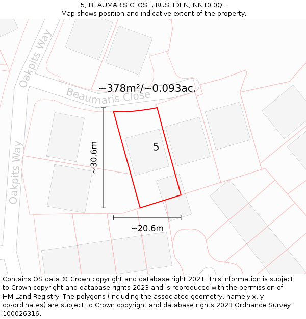 5, BEAUMARIS CLOSE, RUSHDEN, NN10 0QL: Plot and title map