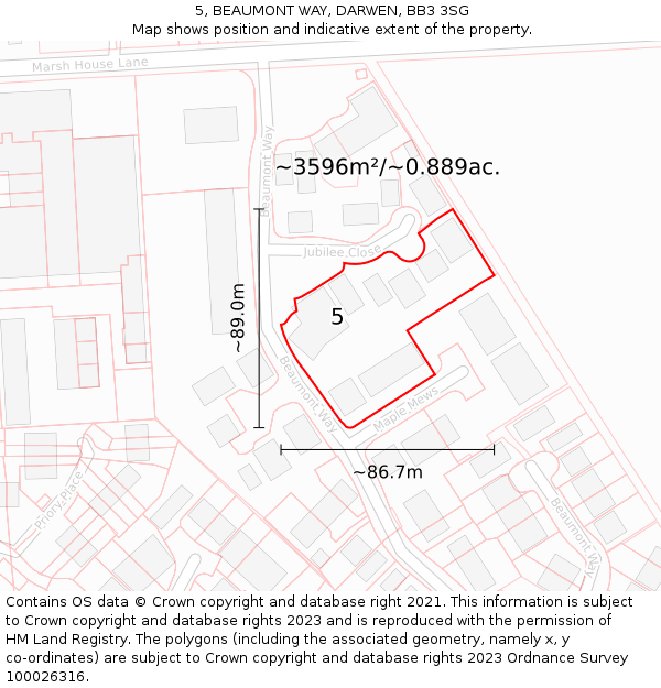 5, BEAUMONT WAY, DARWEN, BB3 3SG: Plot and title map