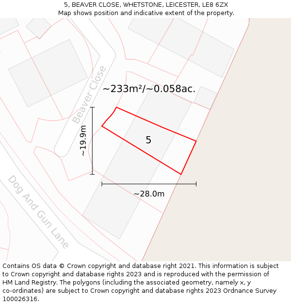 5, BEAVER CLOSE, WHETSTONE, LEICESTER, LE8 6ZX: Plot and title map