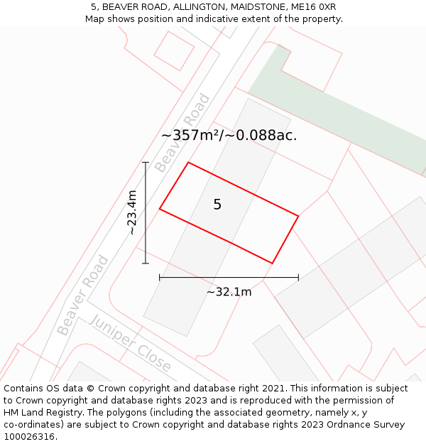 5, BEAVER ROAD, ALLINGTON, MAIDSTONE, ME16 0XR: Plot and title map