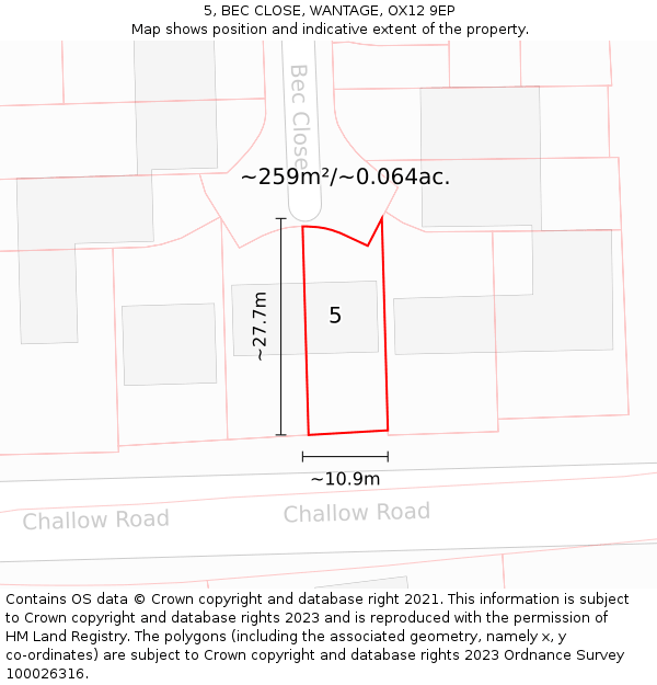 5, BEC CLOSE, WANTAGE, OX12 9EP: Plot and title map