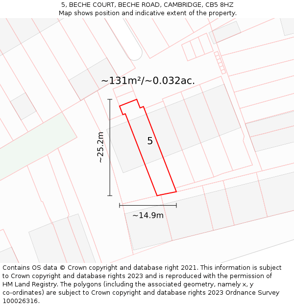 5, BECHE COURT, BECHE ROAD, CAMBRIDGE, CB5 8HZ: Plot and title map