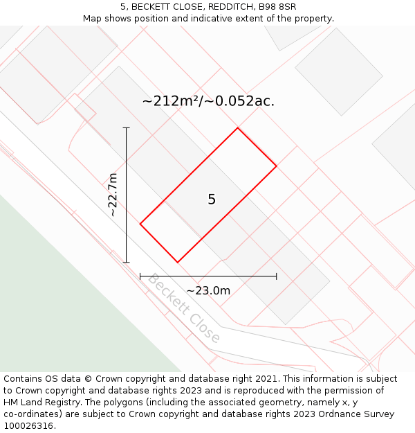 5, BECKETT CLOSE, REDDITCH, B98 8SR: Plot and title map