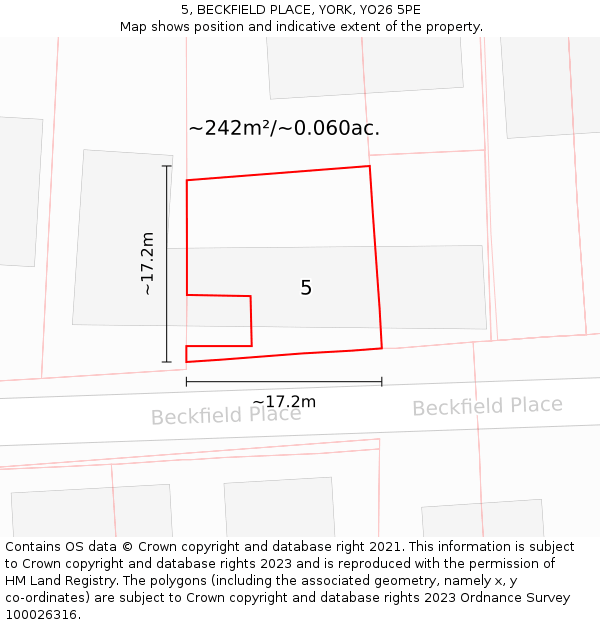 5, BECKFIELD PLACE, YORK, YO26 5PE: Plot and title map