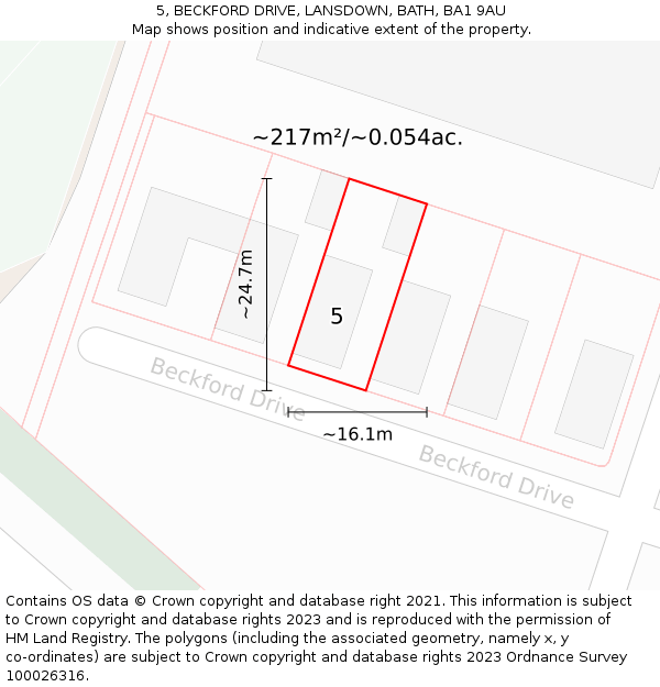 5, BECKFORD DRIVE, LANSDOWN, BATH, BA1 9AU: Plot and title map