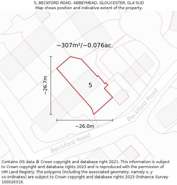 5, BECKFORD ROAD, ABBEYMEAD, GLOUCESTER, GL4 5UD: Plot and title map