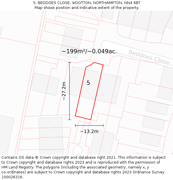 5, BEDDOES CLOSE, WOOTTON, NORTHAMPTON, NN4 6BT: Plot and title map