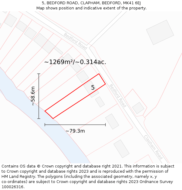 5, BEDFORD ROAD, CLAPHAM, BEDFORD, MK41 6EJ: Plot and title map