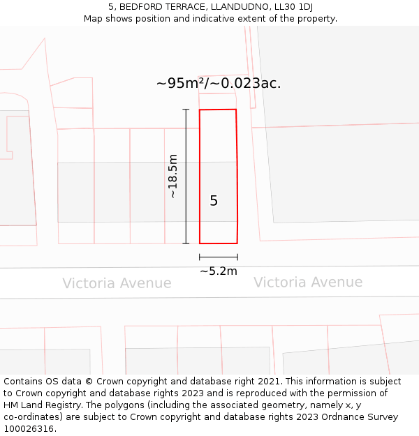 5, BEDFORD TERRACE, LLANDUDNO, LL30 1DJ: Plot and title map