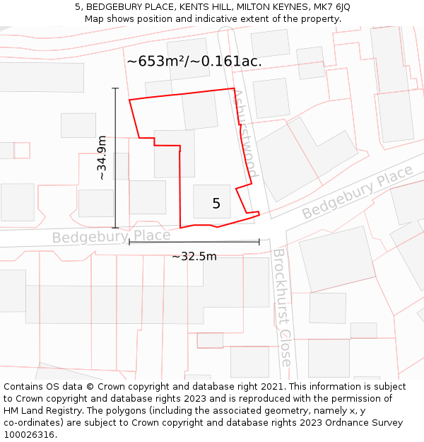 5, BEDGEBURY PLACE, KENTS HILL, MILTON KEYNES, MK7 6JQ: Plot and title map