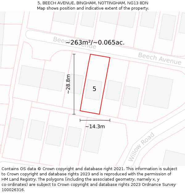 5, BEECH AVENUE, BINGHAM, NOTTINGHAM, NG13 8DN: Plot and title map