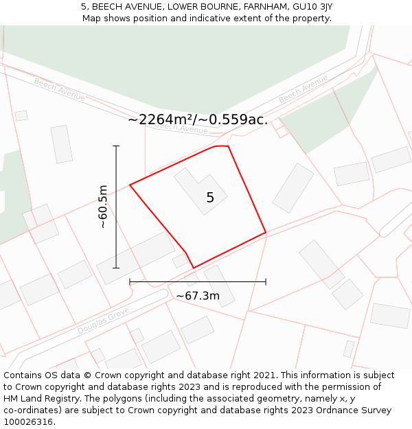 5, BEECH AVENUE, LOWER BOURNE, FARNHAM, GU10 3JY: Plot and title map