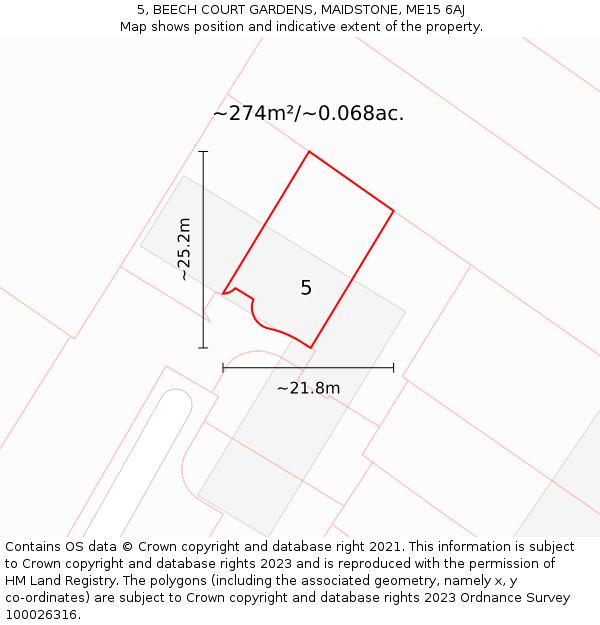 5, BEECH COURT GARDENS, MAIDSTONE, ME15 6AJ: Plot and title map