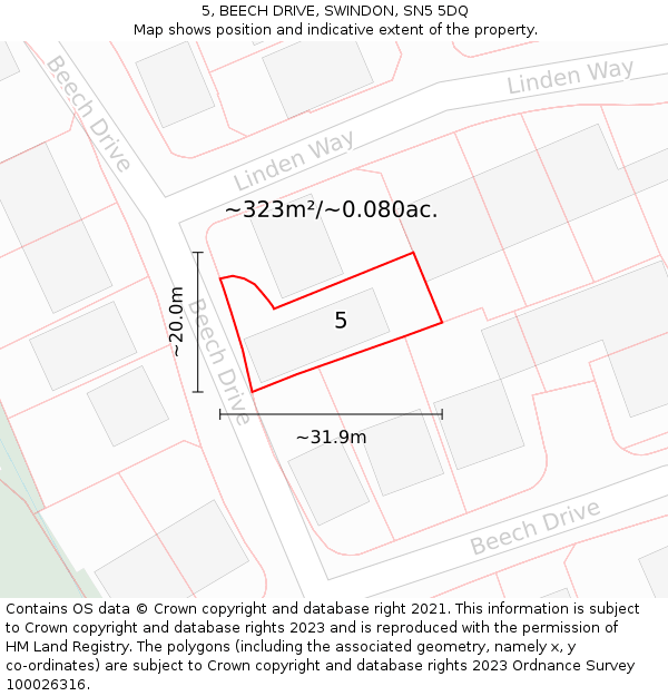 5, BEECH DRIVE, SWINDON, SN5 5DQ: Plot and title map