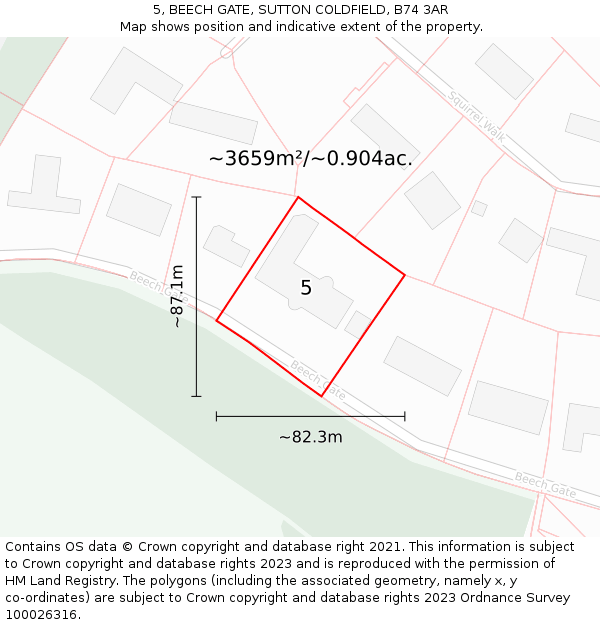 5, BEECH GATE, SUTTON COLDFIELD, B74 3AR: Plot and title map