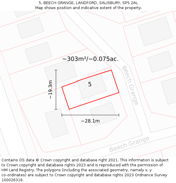 5, BEECH GRANGE, LANDFORD, SALISBURY, SP5 2AL: Plot and title map