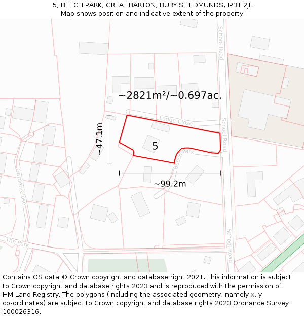 5, BEECH PARK, GREAT BARTON, BURY ST EDMUNDS, IP31 2JL: Plot and title map