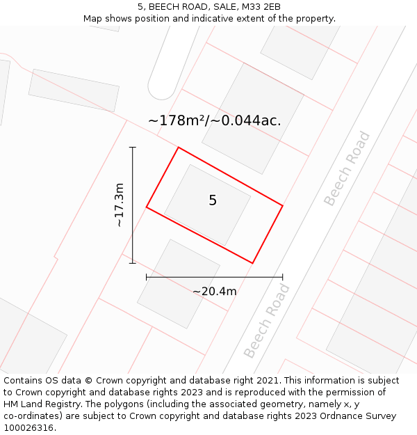 5, BEECH ROAD, SALE, M33 2EB: Plot and title map