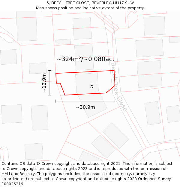 5, BEECH TREE CLOSE, BEVERLEY, HU17 9UW: Plot and title map